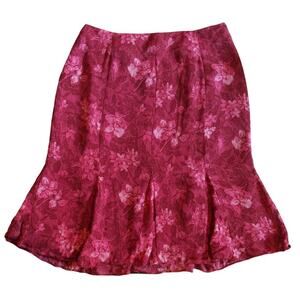 Y2K 90s 100% Silk Floral Ruffle Skirt Red Pink Tropical Feminine Girly Size 4